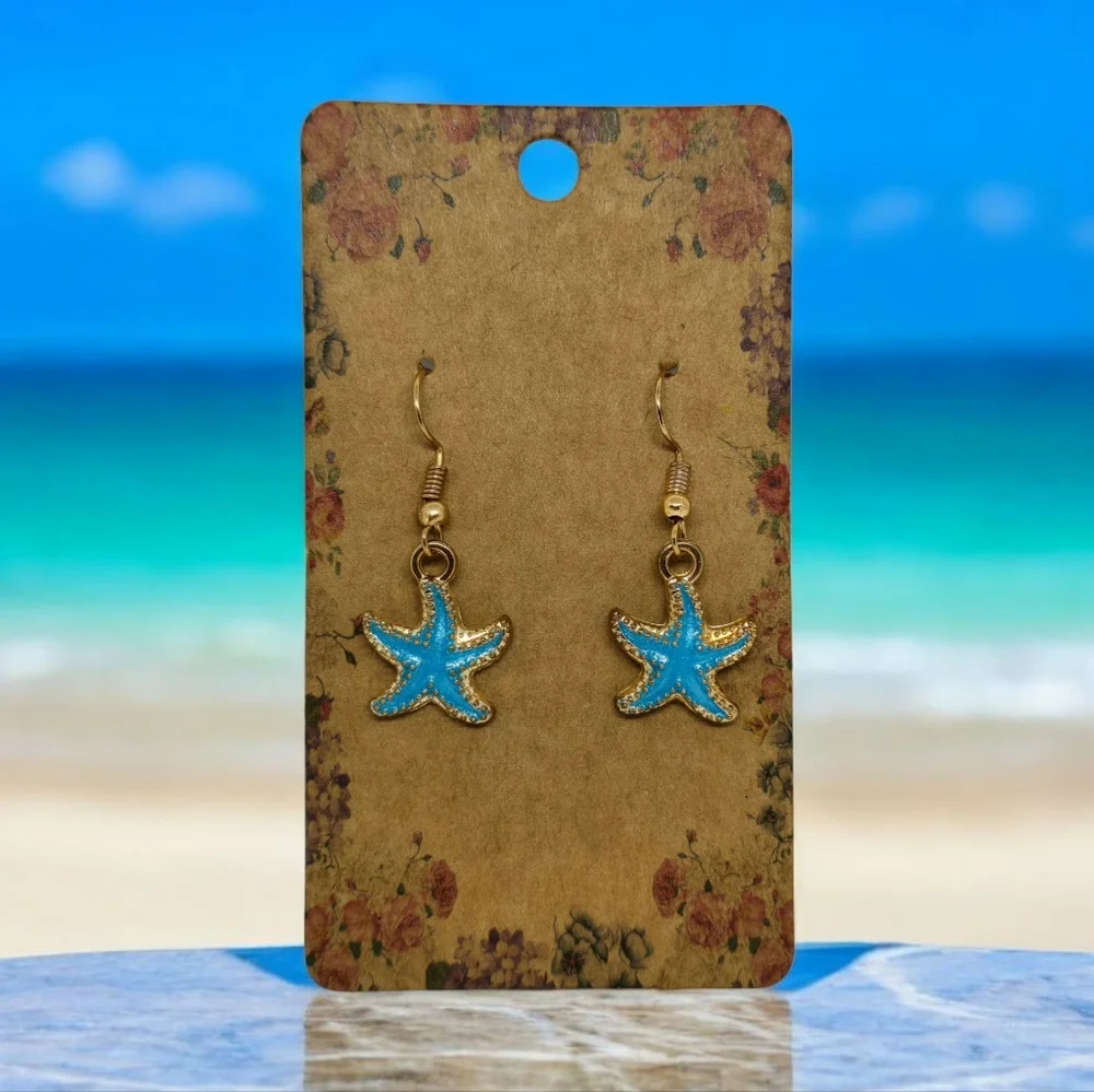 NEW Women's‎ Starfish Summer Beach Gold and Blue Fashion Jewelry Earrings